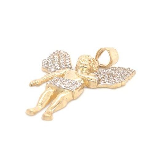 MEN 10K GOLD ANGEL WITH CUBIC ZIRCONIA 